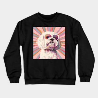 70s Maltese Vibes: Pastel Pup Parade Crewneck Sweatshirt